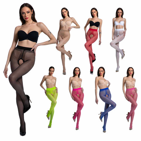 Amour Hip Gloss 20D Shiny Sheer to Waist Crotchless Tights - Reg & Plus Sizes