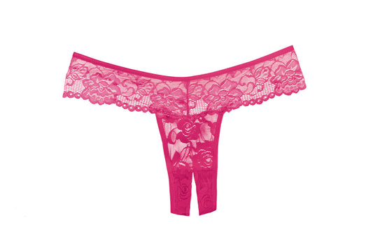 Allure Lingerie Chiqui Love Lace Crotchless Thong - Hot Pink - OS