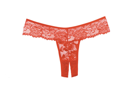 Allure Lingerie Chiqui Love Lace Crotchless Thong - Red - OS