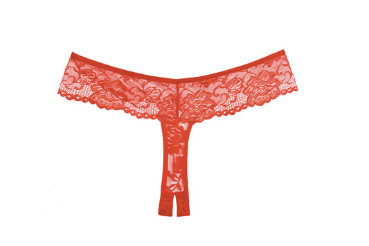 Allure Lingerie Chiqui Love Lace Crotchless Thong - Red - OS