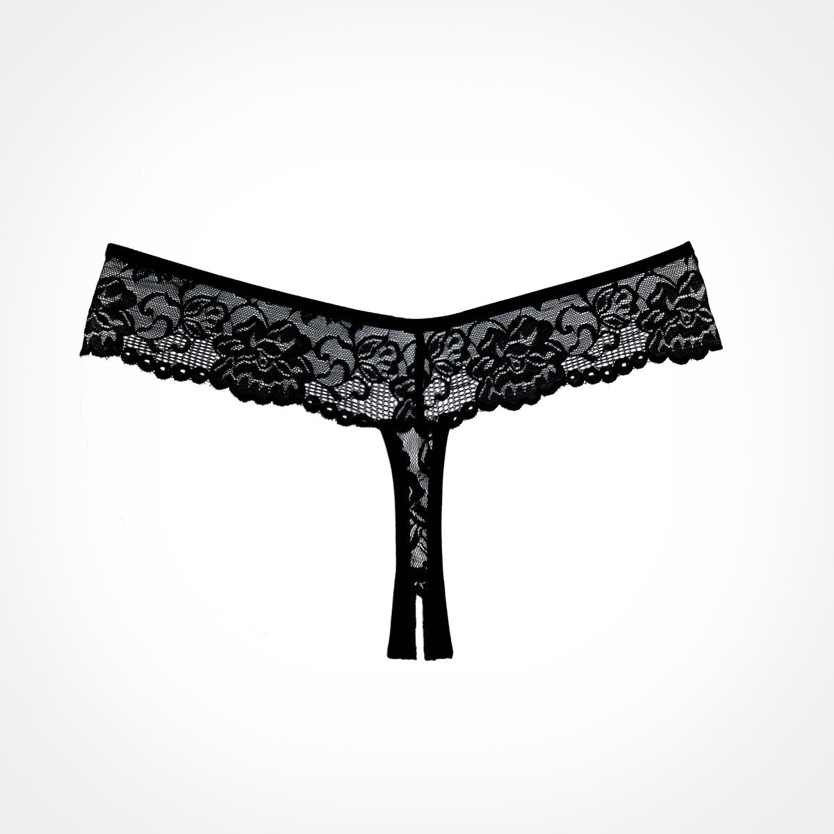 Allure Lingerie Chiqui Love Lace Crotchless Thong  - Black - One SIze