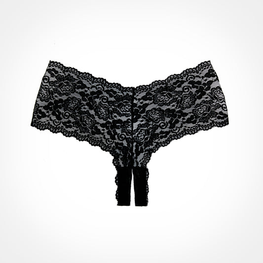 Allure Lingerie Candy Apple Booty Short Lace Crotchless Panty - Black - OS