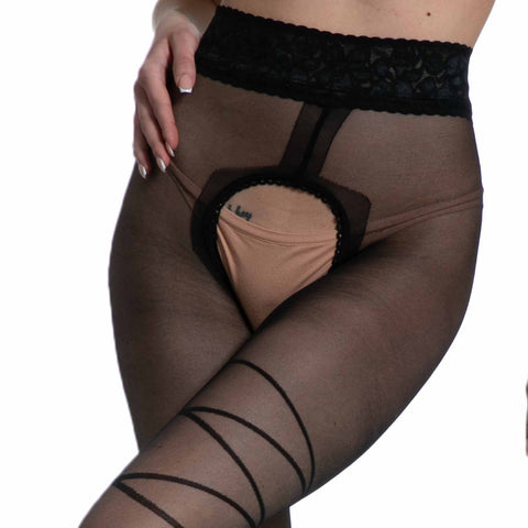 Amour Dominatrice 20D Crotchless Criss Cross Fashion Pantyhose  | Reg & Plus