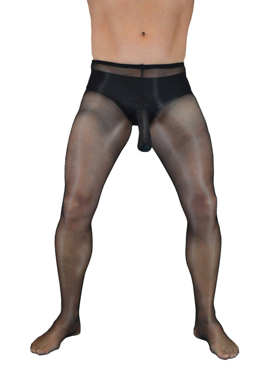 Pearl Poseidon - Zeus Mens Wet Look Oil Finish Pantyhose w/ Sheer Nylon Trunk