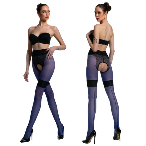 Amour Diva 30D Mock Stocking Crotchless Fashion Tights - Reg & Plus Sizes