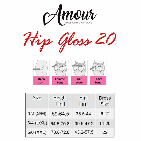 Amour Hip Gloss 20D Shiny Sheer to Waist Crotchless Tights - Reg & Plus Sizes