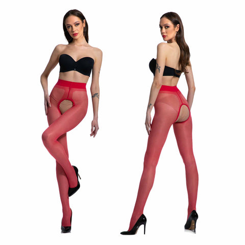 Amour Hip Gloss 20D Shiny Sheer to Waist Crotchless Tights - Reg & Plus Sizes