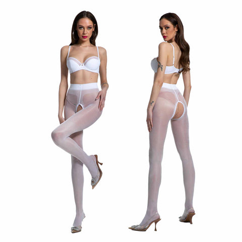 Amour Hip Gloss 20D Shiny Sheer to Waist Crotchless Tights - Reg & Plus Sizes