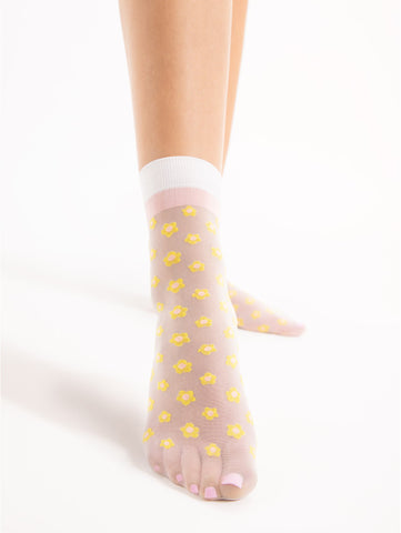 Fiore La La 20D Ankle Socks - Sheer Flower Pattern - One Size