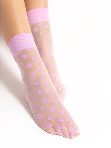 Fiore La La 20D Ankle Socks - Sheer Flower Pattern - One Size