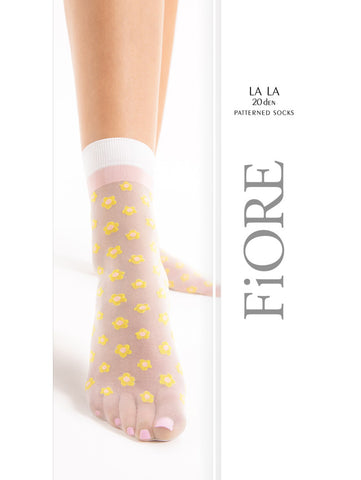 Fiore La La 20D Ankle Socks - Sheer Flower Pattern - One Size