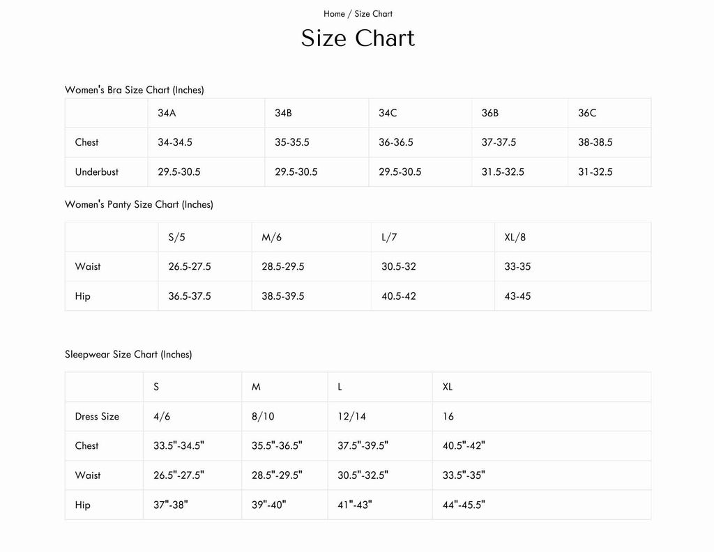 Rene Rofe Size Chart