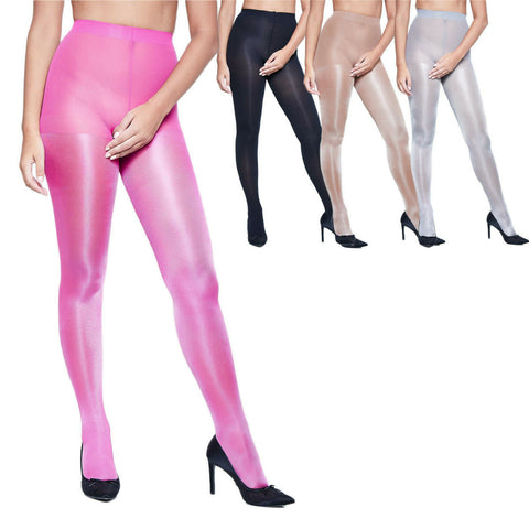 Miss Naughty 40D Metallic Shine Crotchless Tights - Semi Opaque Plus Sizes