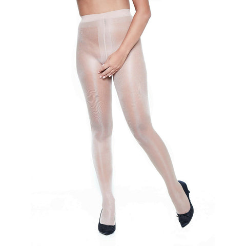 Miss Naughty 15D Shiny Sheer to Waist Crotchless Tights - Soft Glossy Plus Sizes