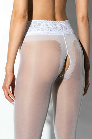 Amour Hip Lace 30D Satin Gloss Sheer Crotchless Tights - Reg & Plus Sizes