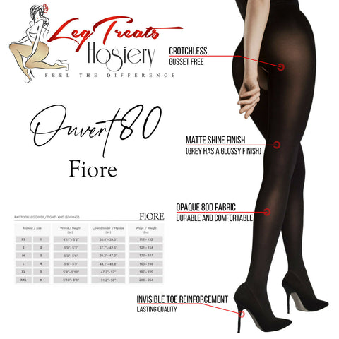 Fiore Ouvert 80 Opaque Crotchless Tights - Reg & Plus Sizes