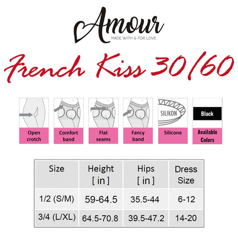 Amour French Kiss 30/60D Crotchless Fashion Pantyhose w/Lips Design | Reg & Plus