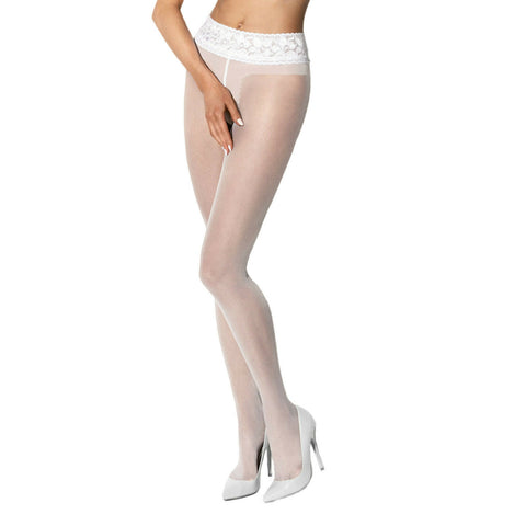 Amour Hip Lace 30D Satin Gloss Sheer Crotchless Tights - Reg & Plus Sizes