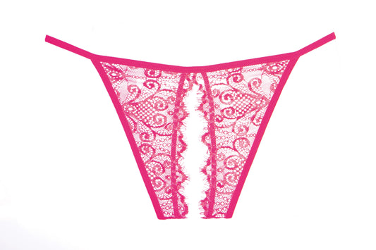 Allure Lingerie Lace Enchanted Belle Crotchless Panty - Hot Pink - OS