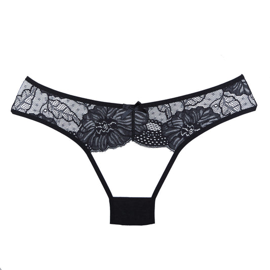 Allure Lingerie Kiss Mesh & Lace Crotchless Panty - Black - OS