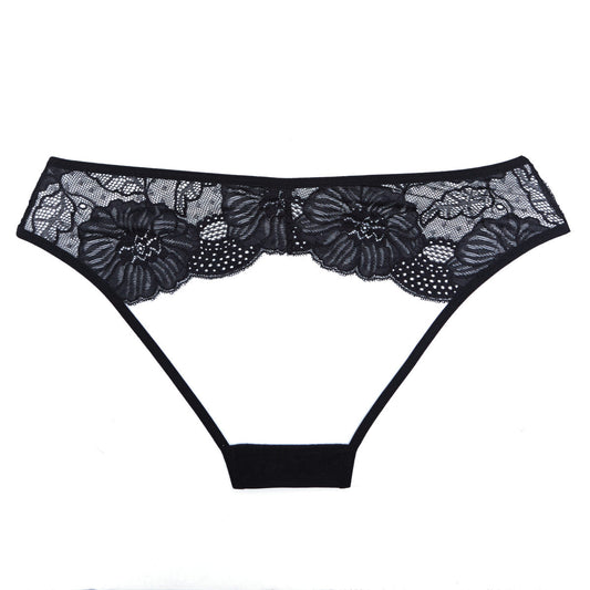 Allure Lingerie Kiss Mesh & Lace Crotchless Panty - Black - OS