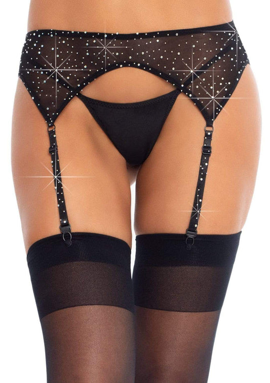 Rhinestone Garter Belt - One Size - Black LA-8886BLK