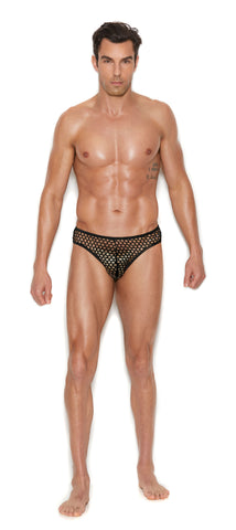 Elegant Moments Men's Fishnet Thong Back Brief - S/M -  Black